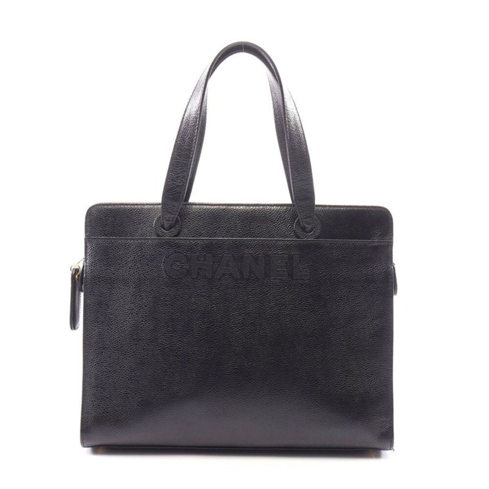 Chanel Logo Tote Bag Caviar Skin Black
